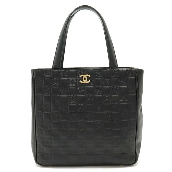 CHANEL Handbags - CHANEL Icon Coco Mark Tote Bag Handbag Leather Black